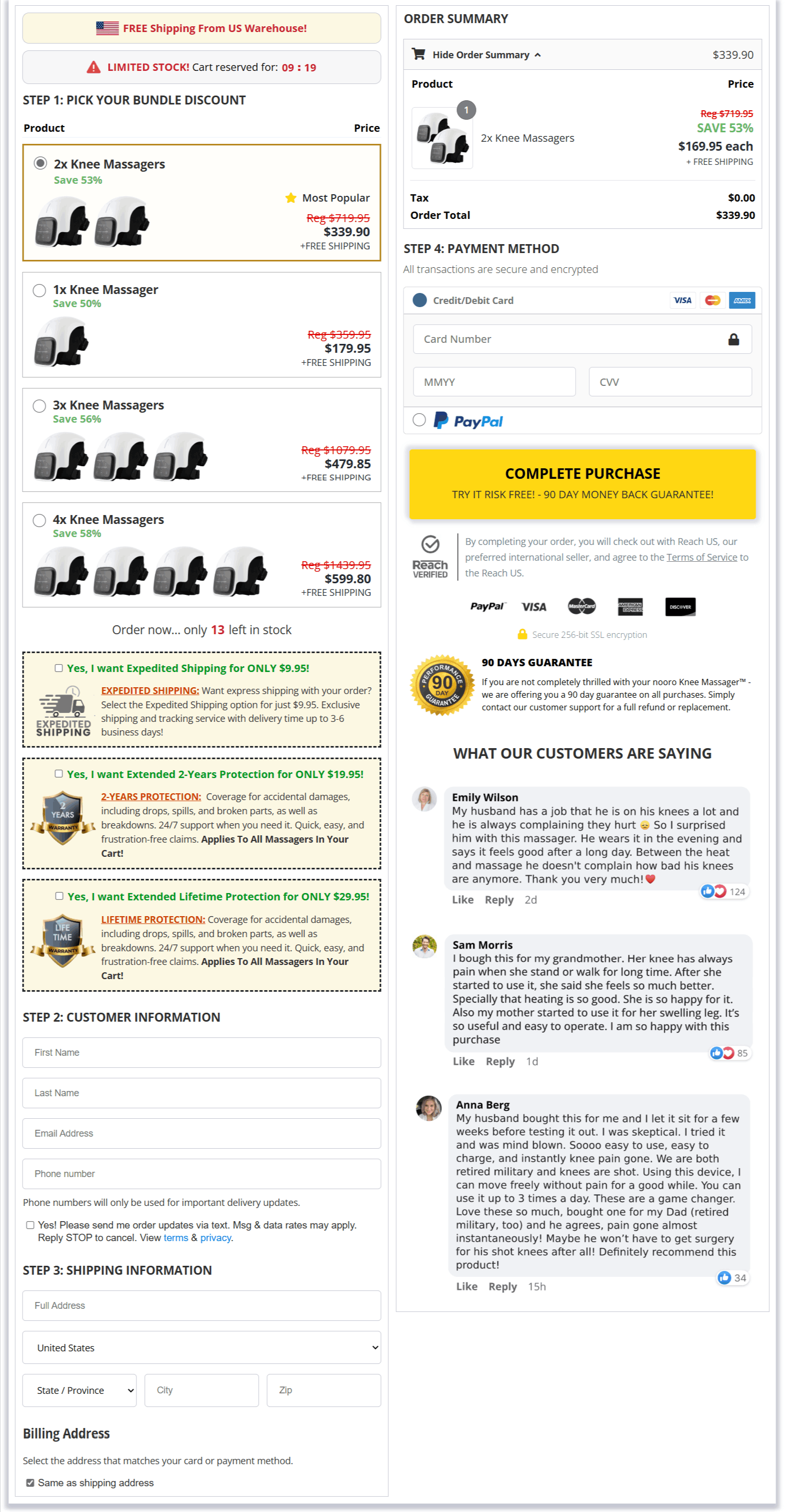 Nooro Knee Massager checkout page